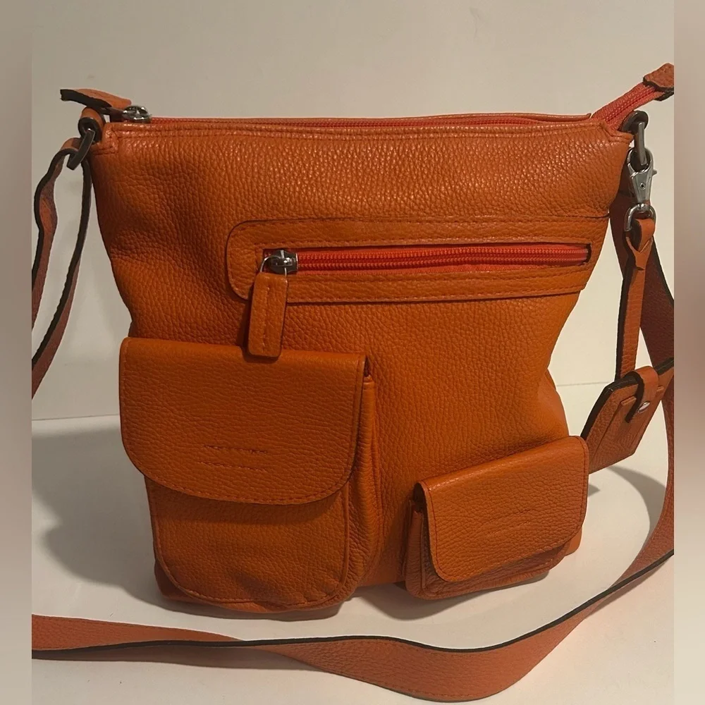 Laurent Effel St Barth Orange Pebbled Leather Crossbody Shoulder Bag